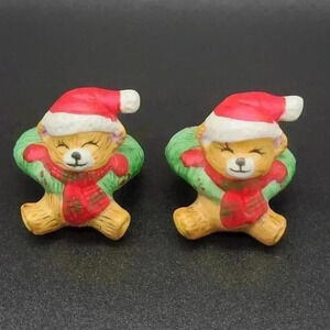 Vintage Hand Painted Candle Huggers Set of 2 Cuties Teddy Bears